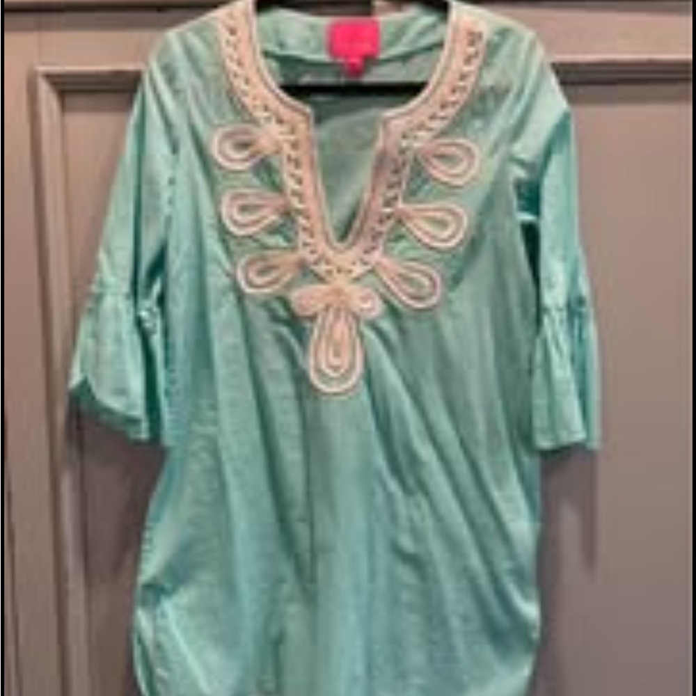 Lilly Pulitzer Turquoise Coverup with White Embroidery